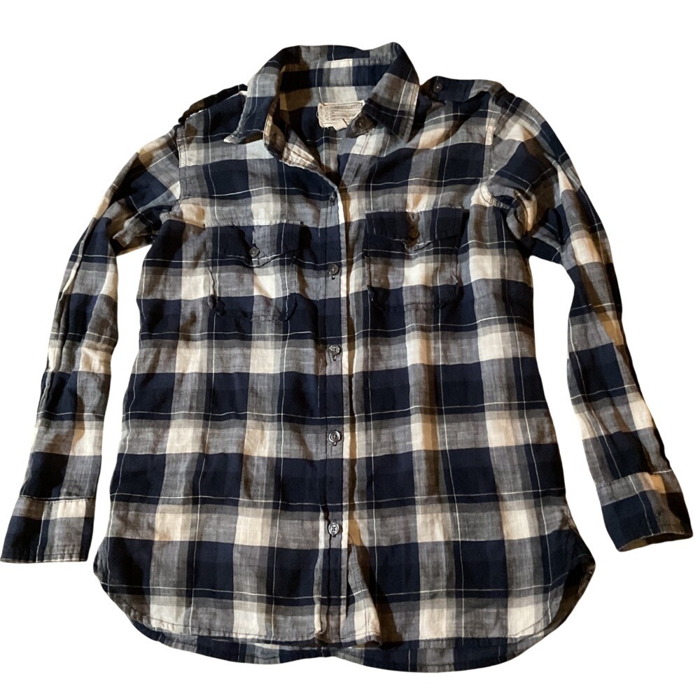 CURRENT/ELLIOTT Plaid Button Down Shirt Long‎ Sleeve Casual Top